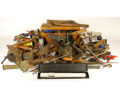 A collection of early 20th century and later carpenters hand tools, to include multi planes, chizels, drills, rebate planes, 