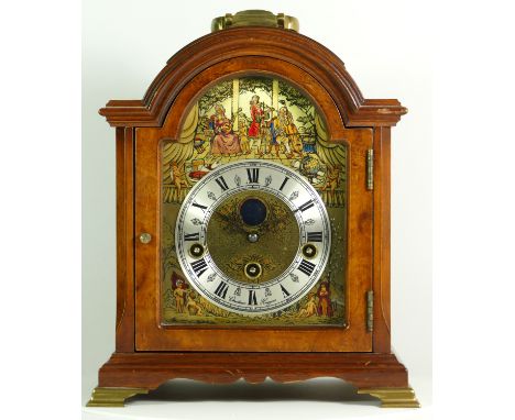 A Christian Hagans of Holland bracket clock, walnut and mahogany cased having a Franz Hermle 8 day movement striking on five 