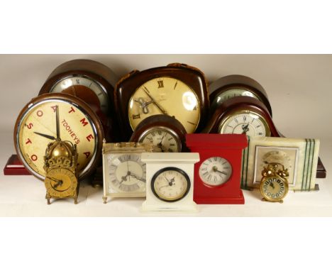 A collection of mid 20th century and later mantel clocks, anniversary clocks, wall clocks, and barometers, having manual and 