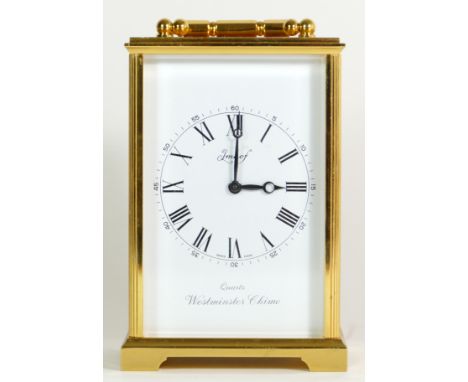 A 1980s Arthur Imhof of Switzerland carriage clock, having an electronic chime and striking battery operated movement, with W