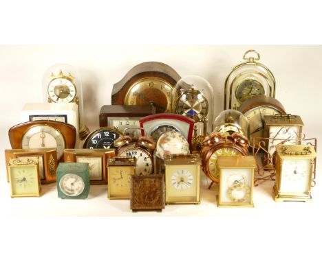 A collection of mid 20th century and later mantel clocks, anniversary clocks, wall clocks, carriage clocks, and barometers, h