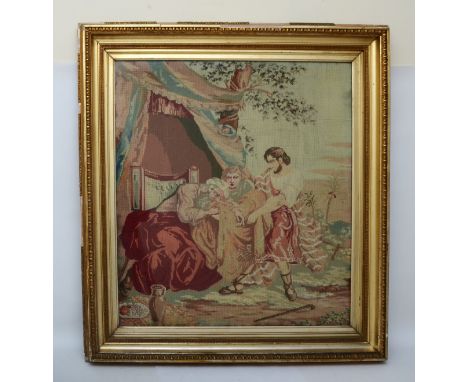 A Victorian tapestry of a biblical scene, framed, 80 x 72cm 