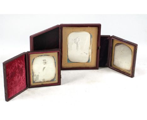 3 Cased Daguerreotypes, including Kilburn of London. Daguerreotype of a woman by W E Kilburn, another of a seated gentleman a