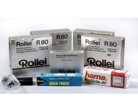 Rollei Slide Projector Accessories. To include R80 slide trays, IR04 remote, screen pointer etc.