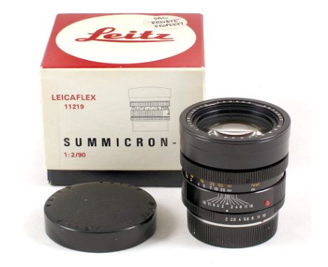 Leitz Canada Summicron-R 90mm f2 3-cam lens #2873543 (condition 4F) with caps in makers box (with applied owner's sticker).