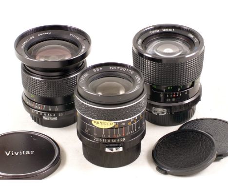 Three Nikon Fit Manual Lenses. Vivitar 28mm f2,8 pre-Ai wide angle lens #22657162; Derick Gardner 35mm f2.8 pre-Ai wide angle