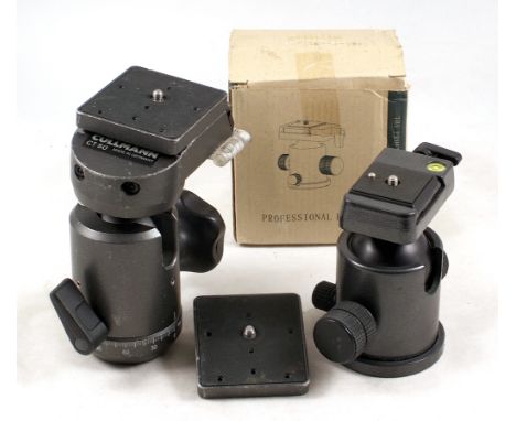 2 Large Ball & Socket Tripod Heads. A large, heavy-duty Cullmann CT-50 head with revolving base & quick-release plate, plus a