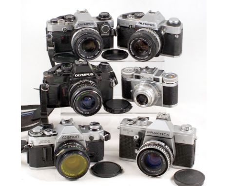 Various 35mm SLR Cameras & Lenses. To include Olympus OM10 with 50mm f1,8 lens & Manual Adapter, Olympus OM40 Program with To