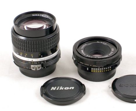 Nikkor 85mm f2 Ais manual focus lens #301730 (condition 4E); GN Auto-C 45mm f2.8 manual focus lens #763834 (condition 4E).