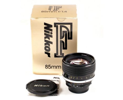 RARE manual focus Nikon Nikkor 85mm f1.4 Ai-s lens #214993 (condition 3E) 'Rabbit Ears' removed. Comes boxed (some wear to bo