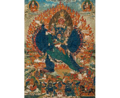   Yamantaka - der dem Yama ein Ende setzt TIBET, spätes 18. Jh. 59 x 43 cm Vajrabhairava ist eine der wichtigsten Meditations