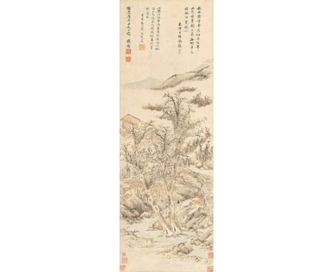   Im Stil von Qian Gu (1508-1578) CHINA, datiert 1570 und 1571 82,8 x 28,4 cm Hängerolle, Tusche und leichte Farben auf Papie