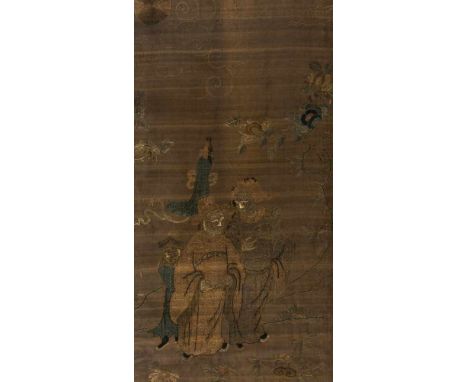   Paar Seidenstickereien mit Unsterblichen CHINA, Ming-/Qing-Dynastie Je 90 x 49 cm R. Provenienz: Ehemals aus einer bayrisch