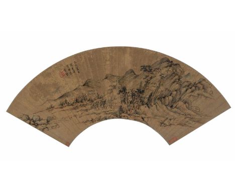   Chang Ying (tätig in 1. Hälfte des 17. Jh.) CHINA, datiert 1646 B. 51,2 cm Fächermalerei. Herbst in den Bergen mit Fluss, T