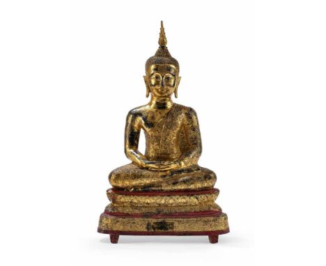   Bronze des Buddha Shakyamuni mit Lackauflage und Vergoldung THAILAND, Ratankosin-Periode, 19.Jh. H. 68,5 cm Provenienz: Ehe