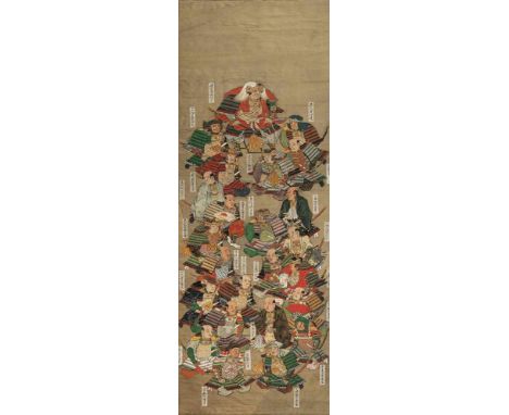   Paar Malereien mit Samuraidarstellungen als Hängerollen montiert JAPAN, Aufschriften, Meiji-Periode 90 x 34 cm, R. Tusche u