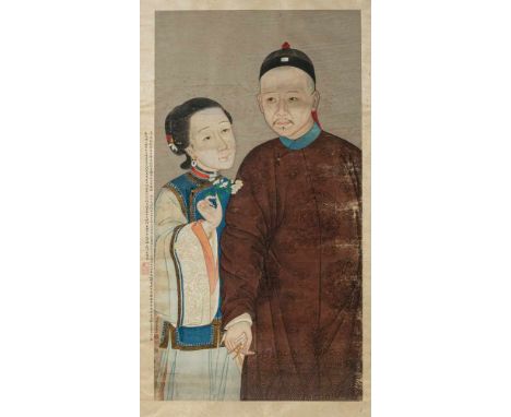   Malerei im Stil von Castiglione, der Kaiser Qianlong und seine Konkubine CHINA, Qing-/Republik-Periode 115 x 62 cm R. Sign.