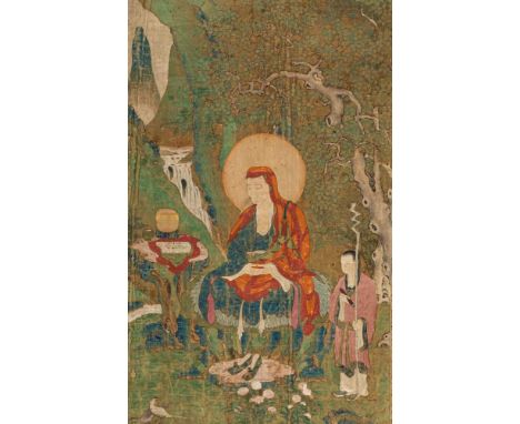   Feines Thangka mit Darstellung des KANAKAVATSA TIBETO-CHINESISCH, 17.Jh. oder früher 79,5 x 49,5 cm Seidenbrokat-Montierung