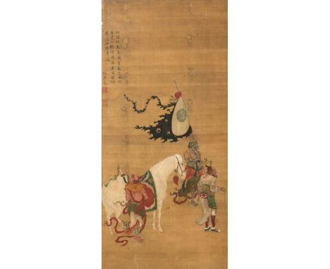   Pferdeführer CHINA, signiert und zwei Siegel, Qing-Dynastie 107 x 51 cm, R. Sign. song xingchang mit zwei Siegel xingchang 