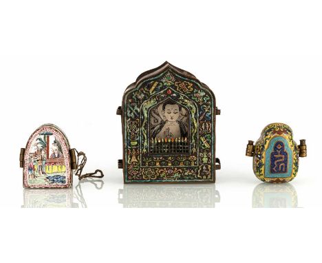   Gau aus versilbertem Kupfer m. Emaildekor, Gau aus Kanton-Email und Gau m. Cloisonné-Dekor TIBETO-CHINESISCH, 19./20.Jh. H.