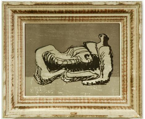 HENRY MOORE, Reclining Figure lithograph, edition 575 1975, San Lazzaro, 26cm x 35.5cm, French Montparnasse frame. (Subject t