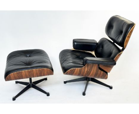AFTER CHARLES AND RAY EAMES LOUNGE CHAIR AND OTTOMAN , vintage buttoned leather together with matching ottoman, 90cm x 80cm x