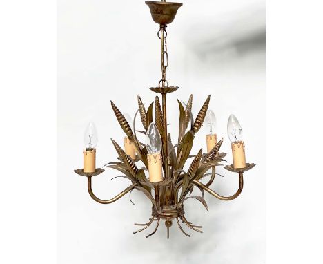CHANDELIER, vintage 20th century five branch gilt metal wheat sheaf design, 61cm H including chain. 
