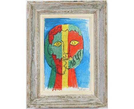 AFTER PABLO PICASSO, Head of a man, off set lithograph, vintage French frame, 37cm x 23cm. 