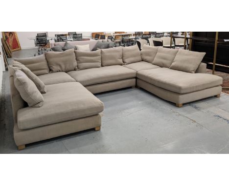 JANE CHURCHILL FABRIC UPHOLSTERED CORNER SOFA, in three modules by Repute from I. &amp; J. L. Brown, 360cm W x 245cm x 66cm H