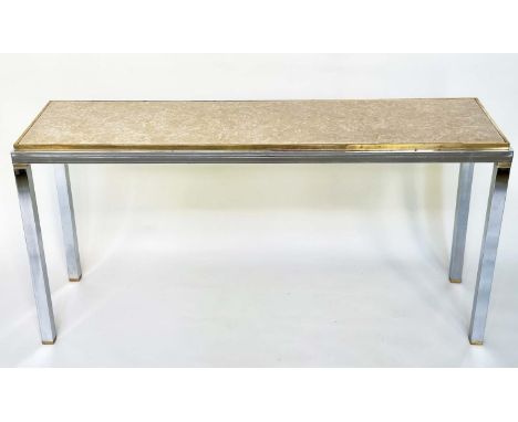 CONSOLE TABLE, Italian rectangular Sienna marble inset chrome and brass mounted, 152cm x 42cm x 76cm H. 