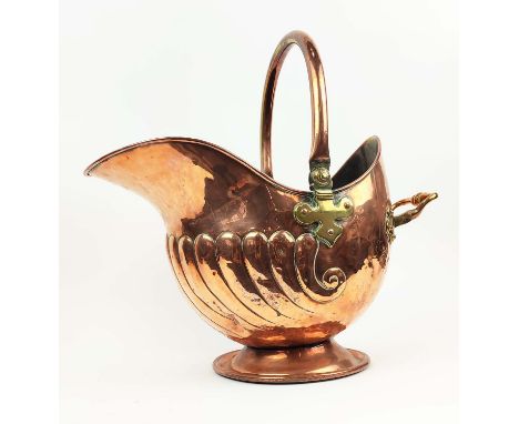 LARGE VICTORIAN COPPER HELMET COAL SCUTTLE, mid-19th  century, by William Soutter &amp; Sons of Birmingham, makers stamp to b