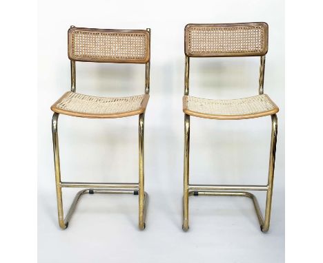 HIGH CHAIRS, a pair, Cesca style cane panelled and chrome cantilever frames, 96cm H x 65cm H seat. (2) 