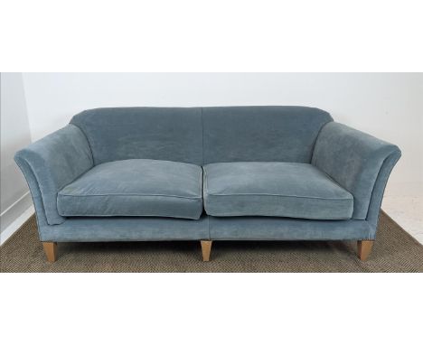 SOFA, velvet upholstered with seat cushions and beechwood legs, 83cm H x 224cm W x 103cm D. 