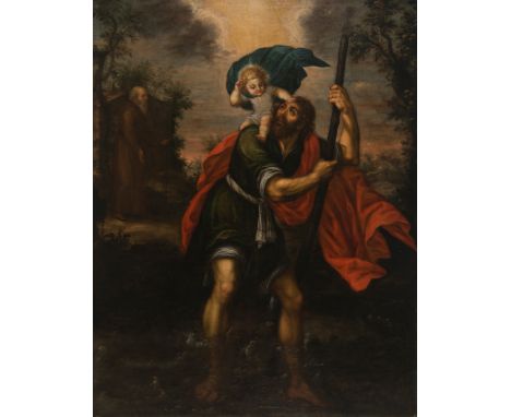 Novohispanic School. Mexico. 18th century."Saint Christopher with Saint Anthony Abbot"Oil on canvas.128 x 100,5 cm.&nbsp;&nbs