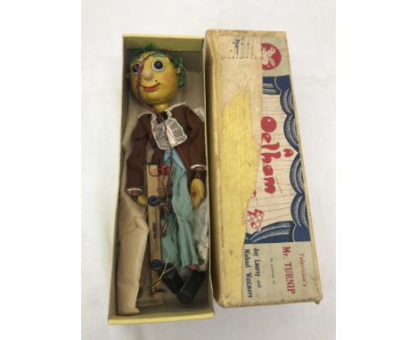 A boxed Pelham puppet: 'Television's Mr Turnip'