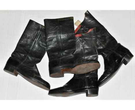 TWO PAIRS OF VINTAGE KEMBER &amp; CO AND PEAL &amp; CO LEATHER CAVALRY BOOTS, APPROXIMATE UK SIZE 7, one pair height 38cm, th