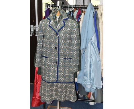 A LARGE QUANTITY OF LADIES' CLOTHING, to include a vintage 100% wool 'Welsh Woollen' skirt suit in blue, cream and gold, vint