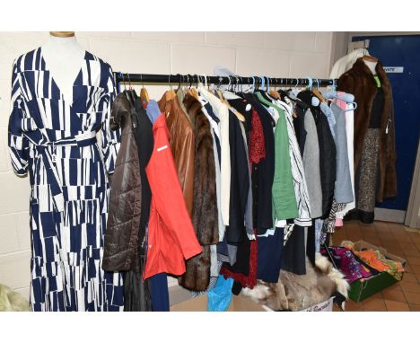 A LARGE QUANTITY OF LADIES' DESIGNER CLOTHING AND SIMILAR, to include dresses, fur coats, jackets, overcoats, and tops, mostl