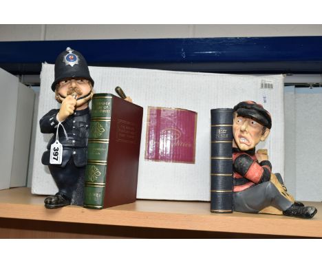 A BOXED PAIR OF ORIGINALITIES BOOK ENDS, the resin book ends depicting a policeman and a thief with 'SWAG' bag leaning agains