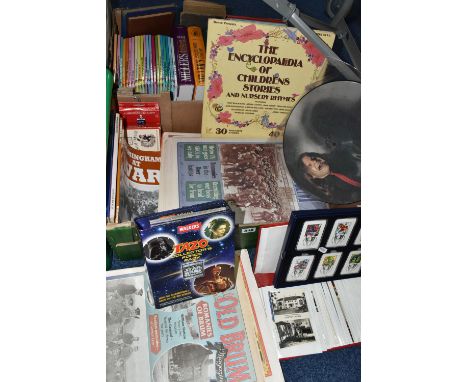 TWO BOXES OF BOOKS, EPHEMERA AND COLLECTABLES, to include a Meat Loaf 'If You Really Want To' vinyl picture disk, boxed Marve