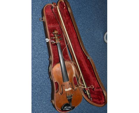 A CASED LATE NINETEENTH CENTURY 3/4 SIZE VIOLIN, bearing label reading 'Lutherie Artistique, T. Baur, Luthier, No 112 Mirecou