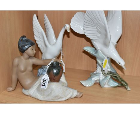 TWO LLADRO FIGURES AND A NAO FIGURE, comprising Lladro Gres 'Leticia', model no 2144, sculptor Jose Puche, issued in 1984, Ll
