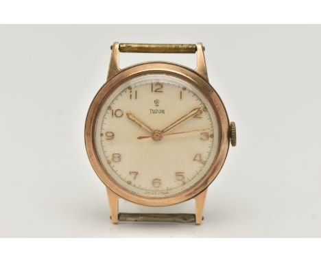 A GENTS 9CT GOLD 'TUDOR' WATCH, manual wind, round cream dial signed 'Tudor', Arabic numerals, luminescent hands, in a polish