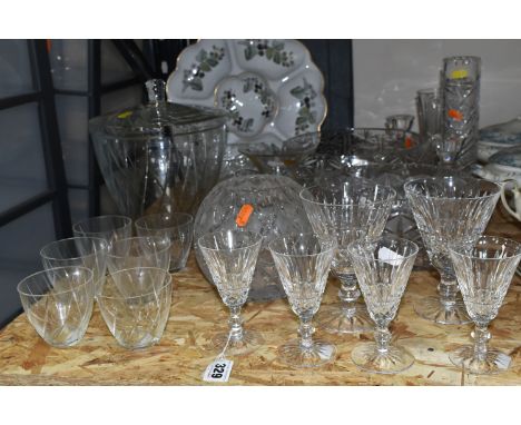 A GROUP OF GLASS WARE AND CERAMICS, to include six Waterford Tramore pattern glasses: two red wine and four port (one port gl