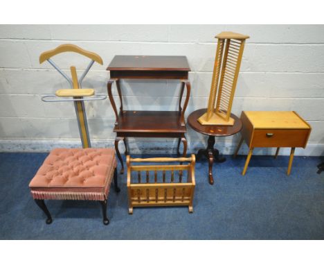 A SELECTION OF OCCASIONAL FURNITURE, to include a mid-century beech valet stand, with tubular metal frame, height approximate