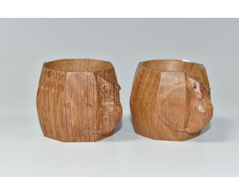 A PAIR OF 'MOUSEMAN' NAPKIN RINGS, workshop of Robert 'Mouseman' Thompson of Kilburn, a pair of  octagonal napkin rings, each