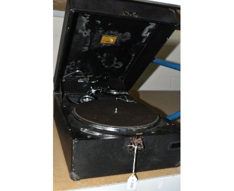 A HIS MASTERS VOICE (HMV) MODEL C102H GRAMOPHONE, serial number 44426, complete with winding handle and spare needles, in run