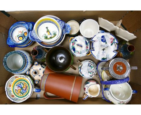 A collection of Quimper &amp; Torquay Ware  hand decorated items including vases , jugs, dishes, bowls etc 