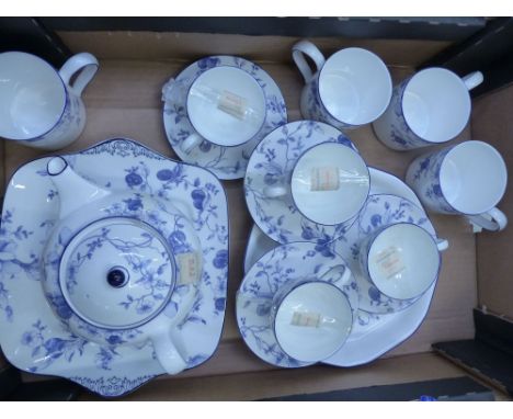 Wedgwood Blue Plum pattern tea ware items to include tea cups and saucers, coffee cups, cake plates etc (1 tray). 