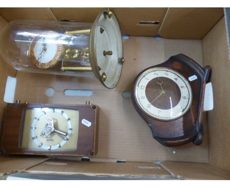 Kein branded German Anniversary clock under glass dome, together with two vintage mantle clocks. 